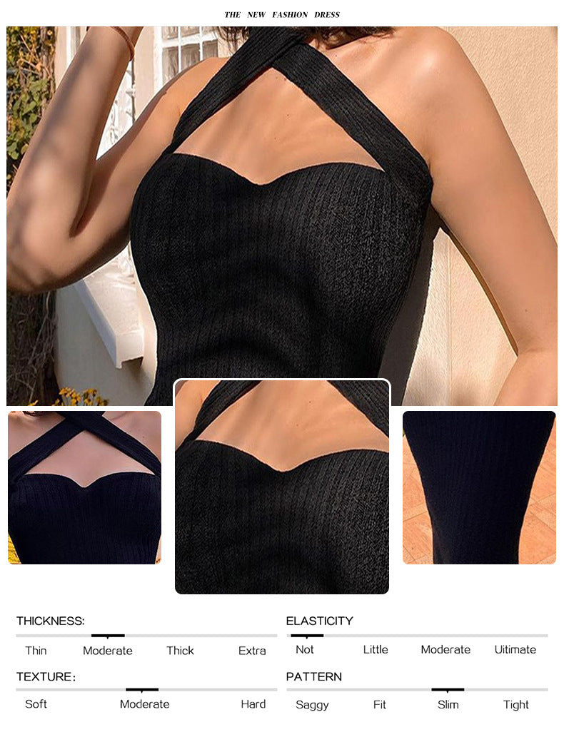 New Black Halter Dress Tube Top Elegant Cocktail Party Ladies Catwalk Evening Dress Women's Clothing